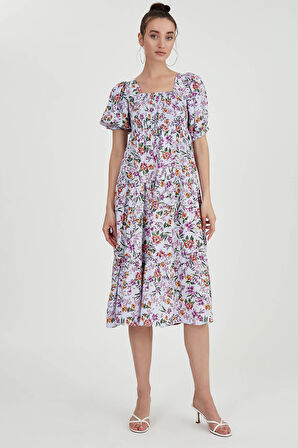 Gipeli Balon Kol Çiçekli Elbise