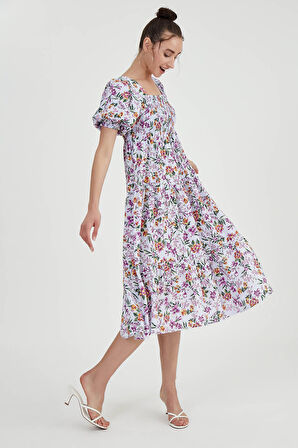 Gipeli Balon Kol Çiçekli Elbise