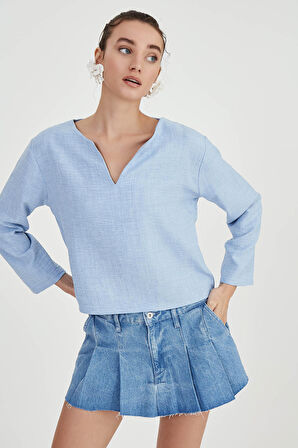 Düşük Omuz Hakim Yaka Bluz