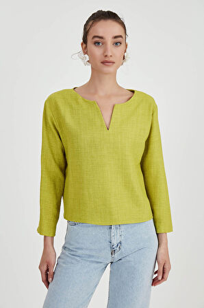 Düşük Omuz Hakim Yaka Bluz