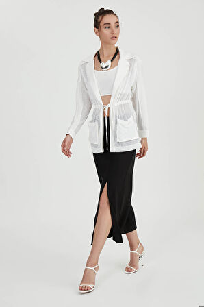 Beli Bağlamalı Pullu Ceket