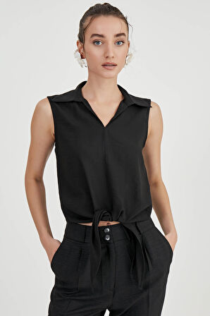 Önden Bağlamalı Sıfır Kol Bluz