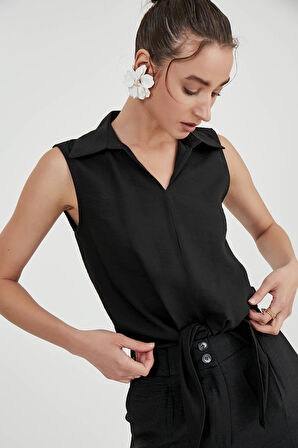 Önden Bağlamalı Sıfır Kol Bluz