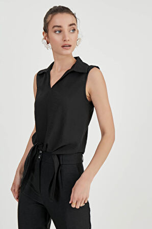 Önden Bağlamalı Sıfır Kol Bluz