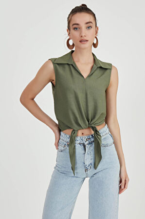 Önden Bağlamalı Sıfır Kol Bluz