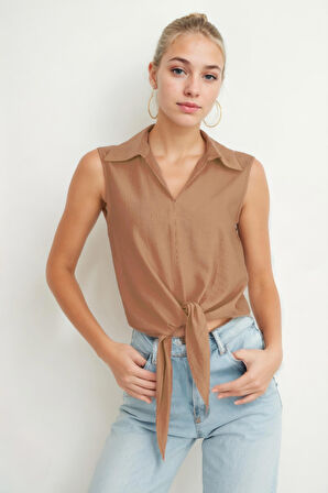 Önden Bağlamalı Sıfır Kol Bluz