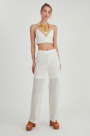 Yanı Fermuarlı Astarlı Dantel İşlemeli Pantolon