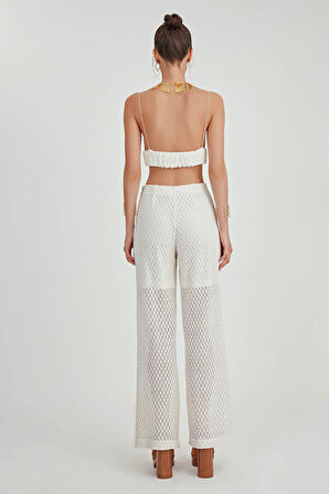 Yanı Fermuarlı Astarlı Dantel İşlemeli Pantolon