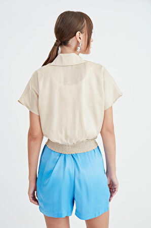 Önü Bağlamalı Parlak Saten Gömlek