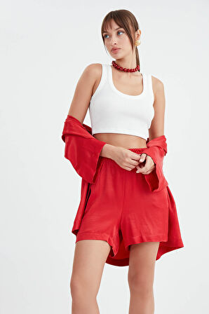 Beli Lastikli Parlak Saten Şort