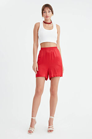 Beli Lastikli Parlak Saten Şort