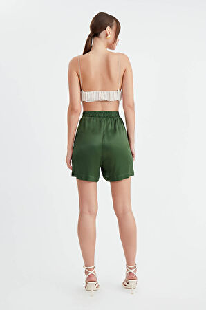 Beli Lastikli Parlak Saten Şort