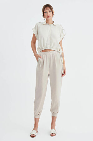 Viskon Keten Pileli Pantolon