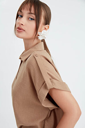 Beli Büzgülü Viskon Keten Gömlek