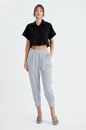 İnce Çizgili Pileli Havuç Pantolon