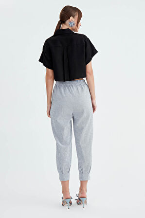 İnce Çizgili Pileli Havuç Pantolon