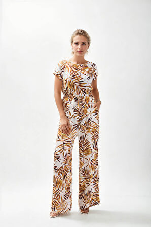 Yaprak Desen Beli Büzgülü Bluz