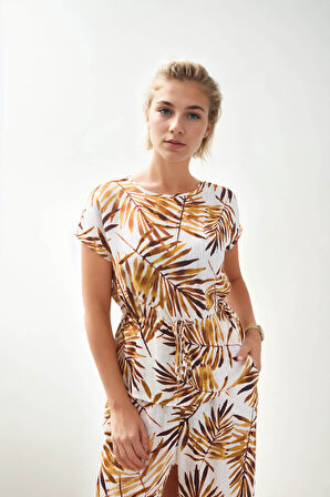 Yaprak Desen Beli Büzgülü Bluz