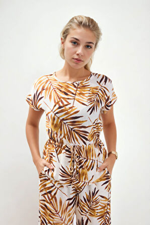 Yaprak Desen Beli Büzgülü Bluz