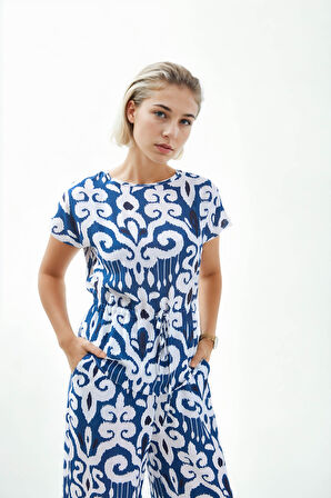 Etnik Desen Beli Büzgülü Salaş Bluz