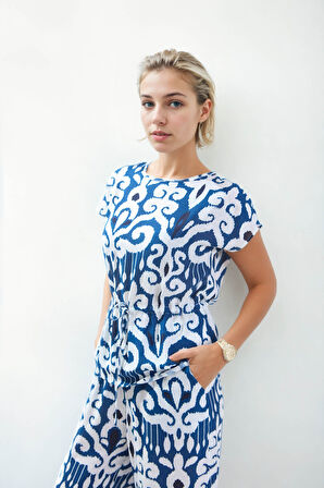 Etnik Desen Beli Büzgülü Salaş Bluz