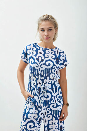 Etnik Desen Beli Büzgülü Salaş Bluz