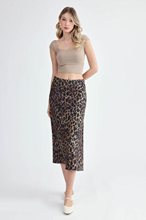Leopar Desen Midi Boy Etek