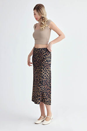 Leopar Desen Midi Boy Etek