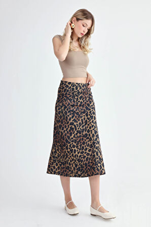 Leopar Desen Midi Boy Etek