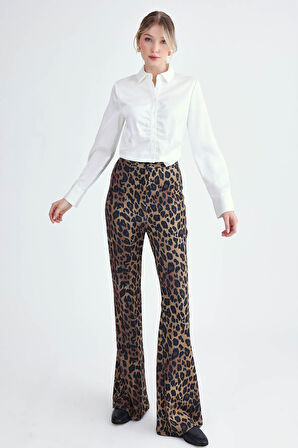 Leopar Desen İspanyol Paça Pantolon