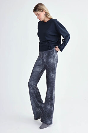 Desenli İspanyol Paça Streç Pantolon