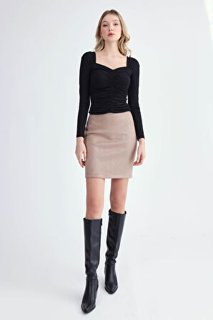 Beli Lastikli Süet Etek