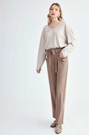 Beli Kuşaklı Modal Kumaş Salaş Pantolon