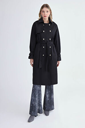 Metal Düğmeli Kemerli Trençkot