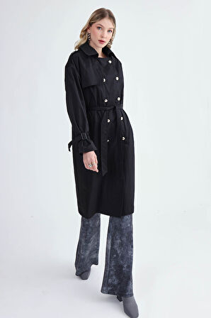Metal Düğmeli Kemerli Trençkot