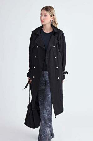 Metal Düğmeli Kemerli Trençkot