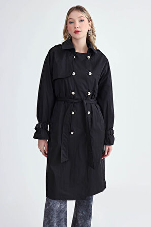 Metal Düğmeli Kemerli Trençkot