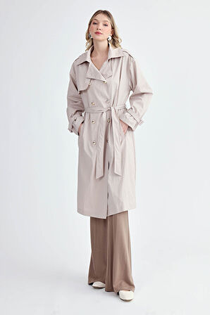 Metal Düğmeli Kemerli Trençkot