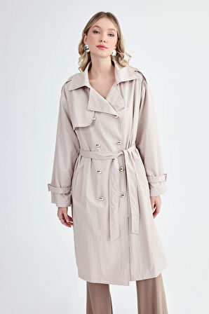 Metal Düğmeli Kemerli Trençkot