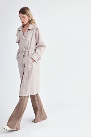 Metal Düğmeli Kemerli Trençkot