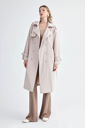 Metal Düğmeli Kemerli Trençkot