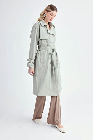 Metal Düğmeli Kemerli Trençkot