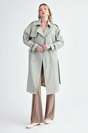 Metal Düğmeli Kemerli Trençkot