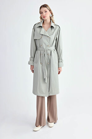 Metal Düğmeli Kemerli Trençkot