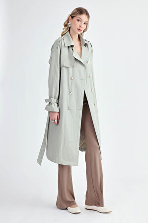 Metal Düğmeli Kemerli Trençkot