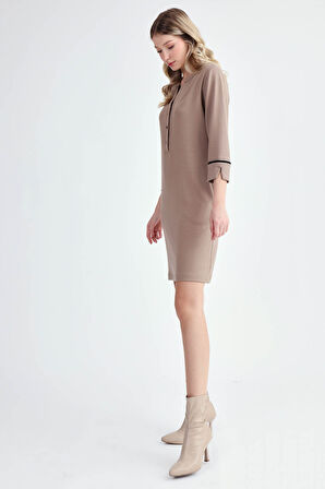 Hakim Yaka Düğmeli Uzun Kol Cepli Elbise