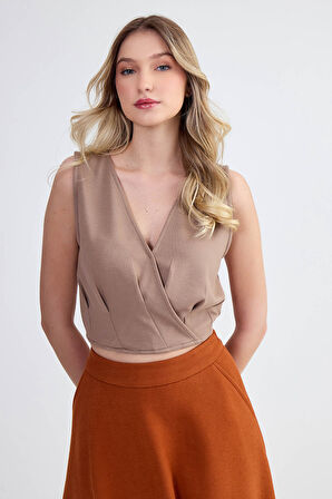 Sıfır Kol V Yaka Crop Modal Bluz