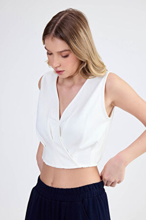 Sıfır Kol V Yaka Crop Modal Bluz