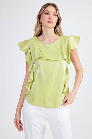 Kolları Fırfırlı Parlak Bluz