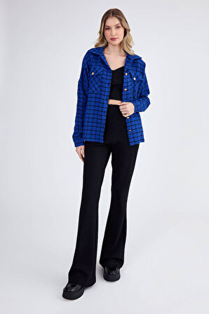 Kapak Cepli Desenli Oversize Gömlek